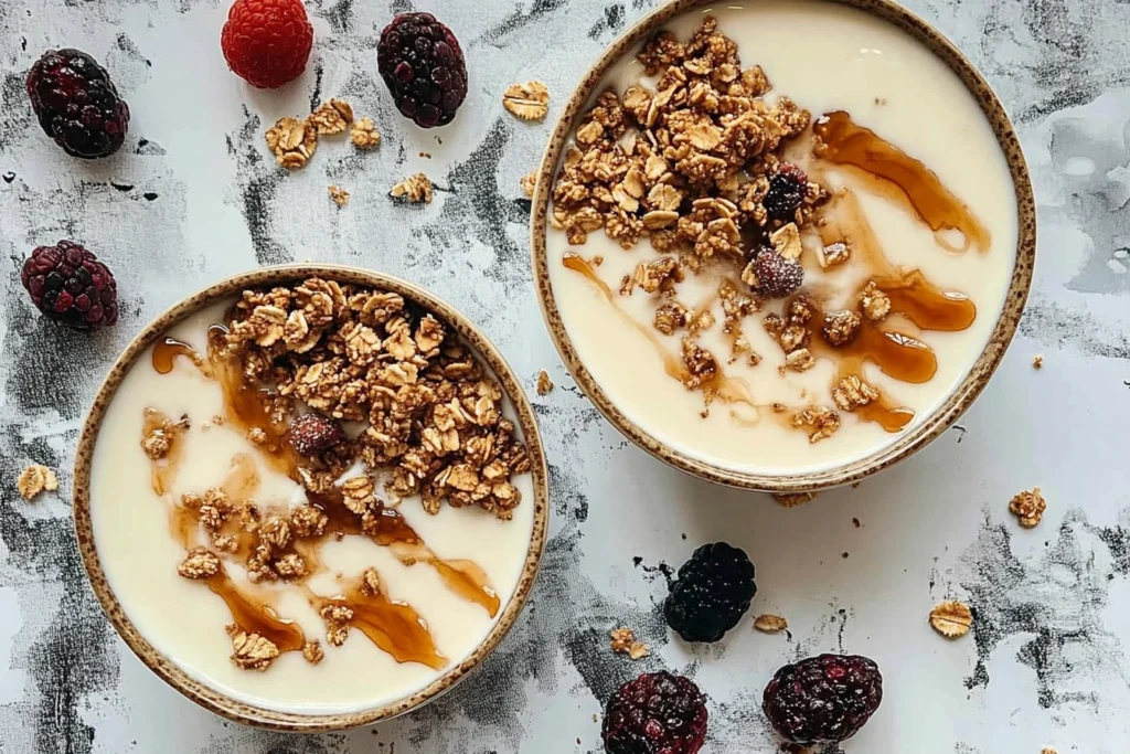 A nutritional comparison chart for vanilla yogurt and granola options.