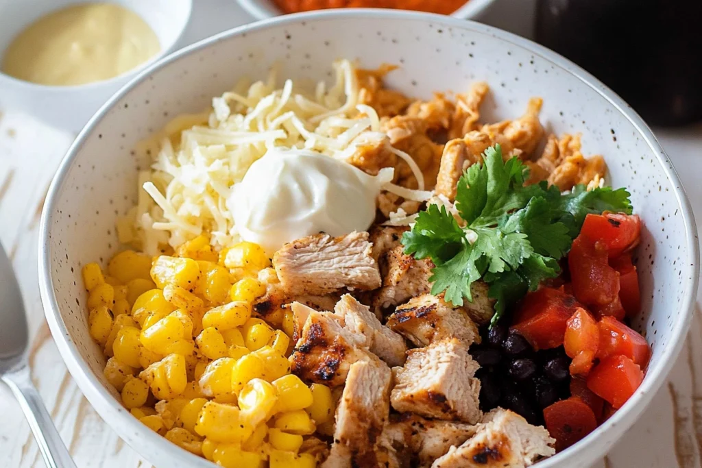 Grilled chicken being prepared for a Southwest Chicken Bowl