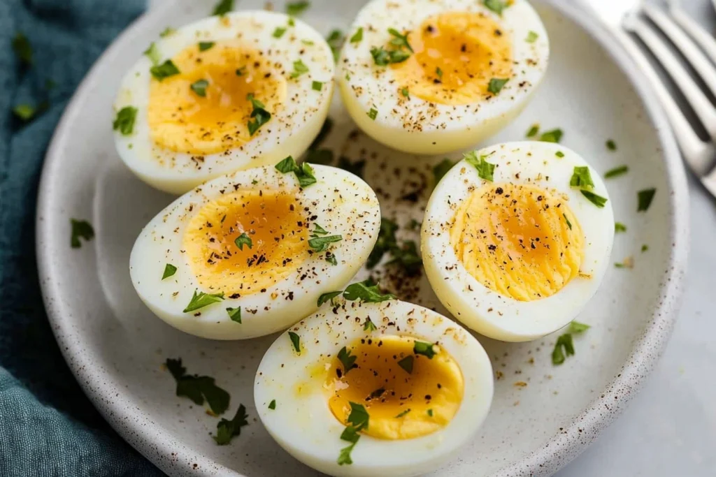 Eggs placed in an air fryer basket for hard boiling