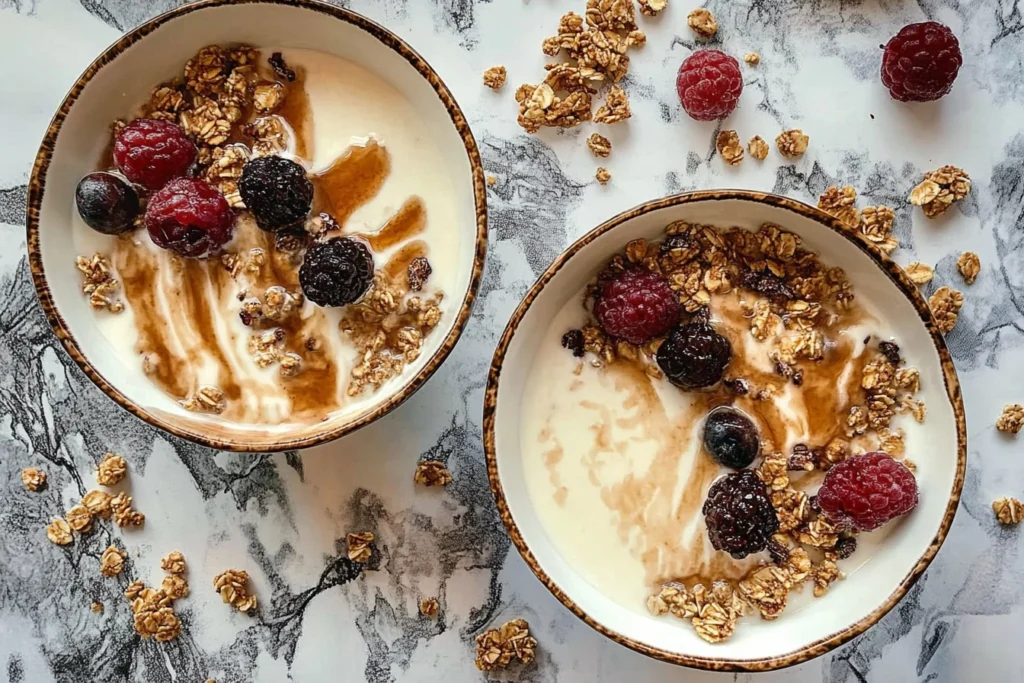Ingredients for homemade granola on a wooden table.