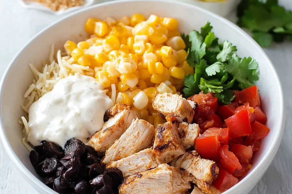Southwest Chicken Bowl served with lime wedges and dressing