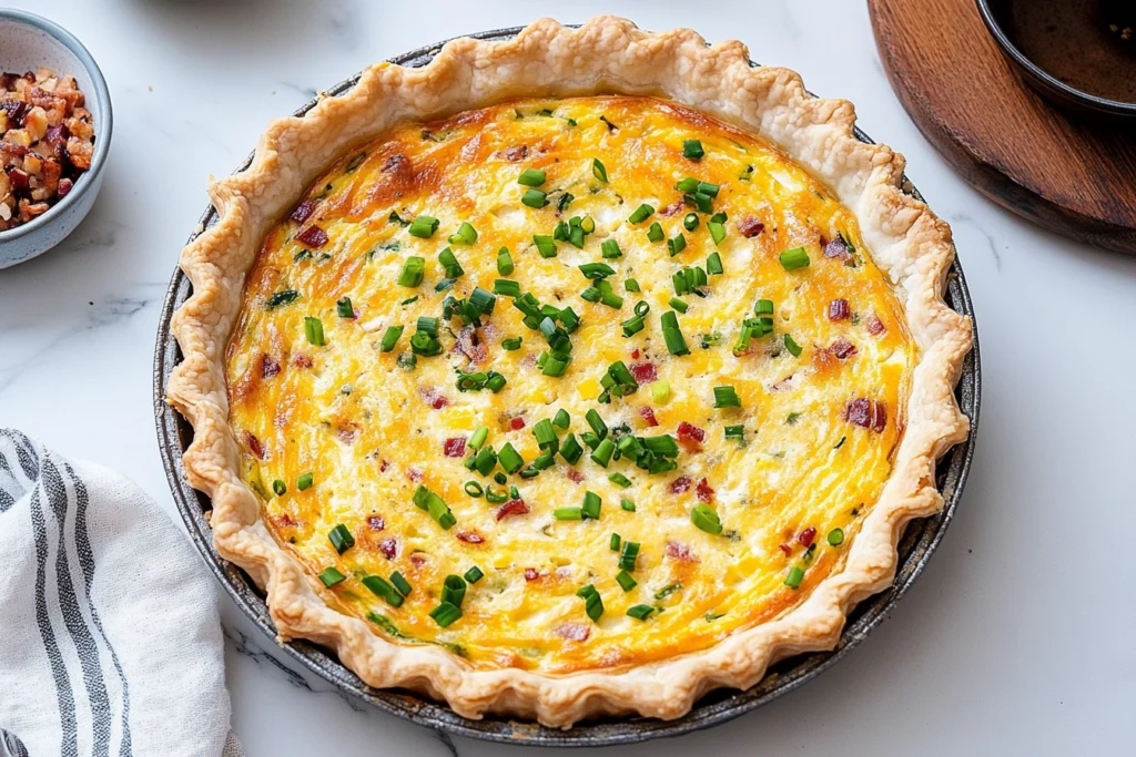Preparing ingredients for cottage cheese quiche including eggs, cottage cheese, and vegetables