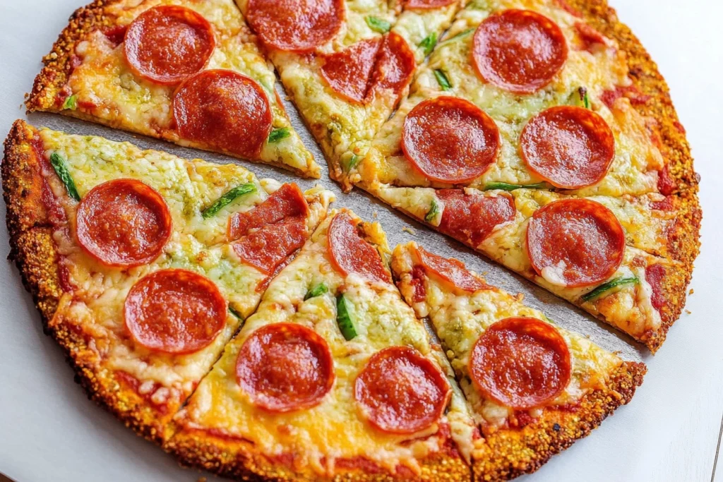 A side-by-side comparison of store-bought and homemade cauliflower crust pizzas.