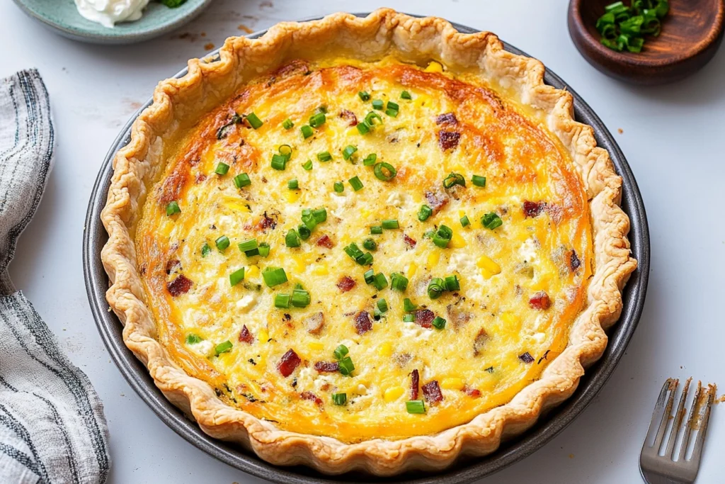 Cottage cheese quiche served with a fresh green salad