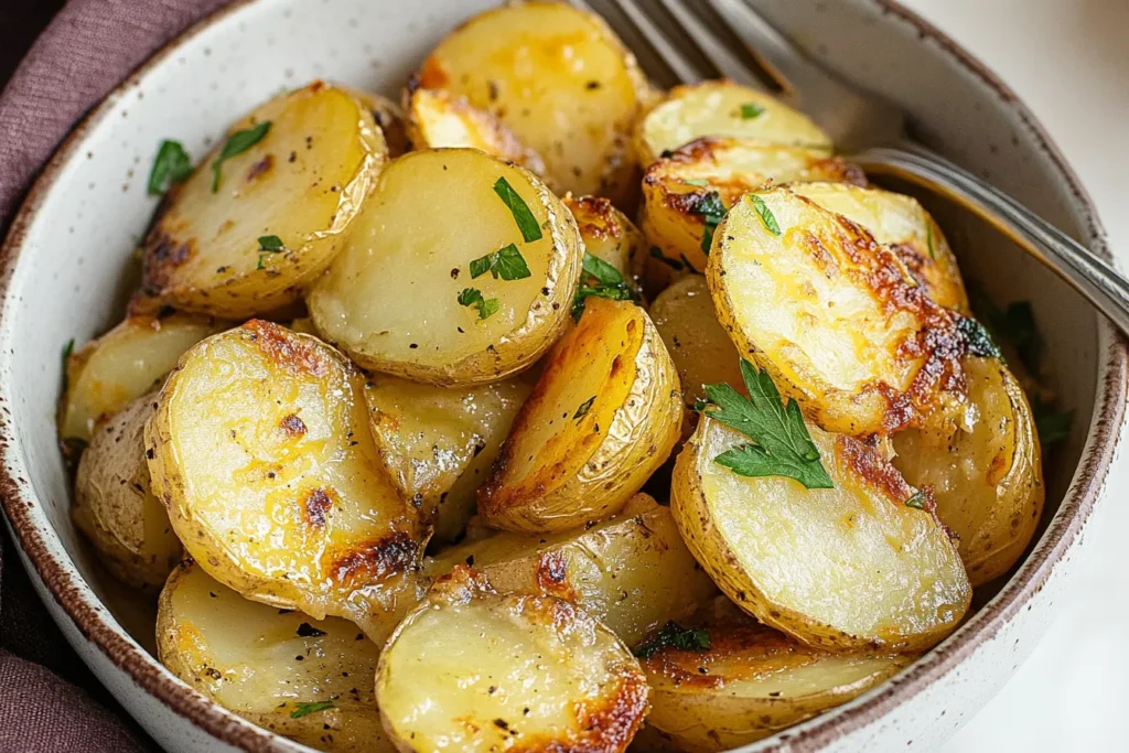 Smothered potatoes served as comfort food with a side salad.