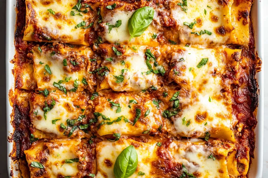 A plate of healthy lasagna with zucchini noodles, fresh vegetables, and melted cheese.