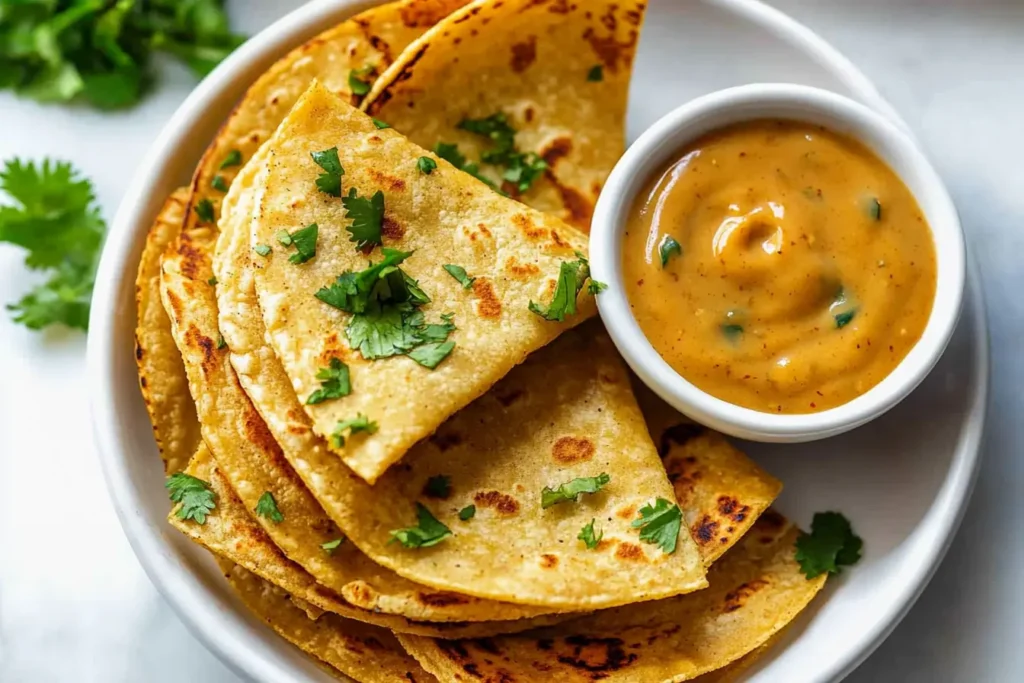 Taco Bell creamy jalapeno sauce in a bowl with tacos.