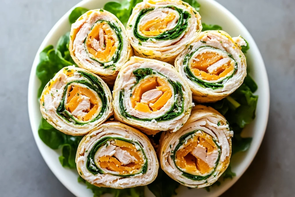 Ingredients for turkey pinwheel sandwiches arranged on a table.