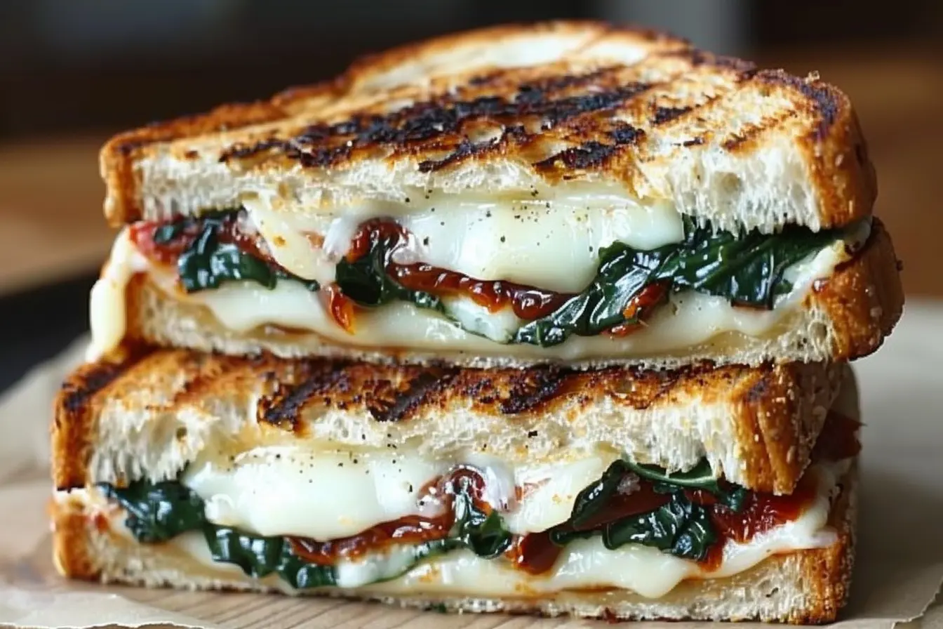 Spinach and Sun Dried Tomato Grilled Cheese Sandwich - Spinach and Sun-Dried Tomato Grilled Cheese Sandwich