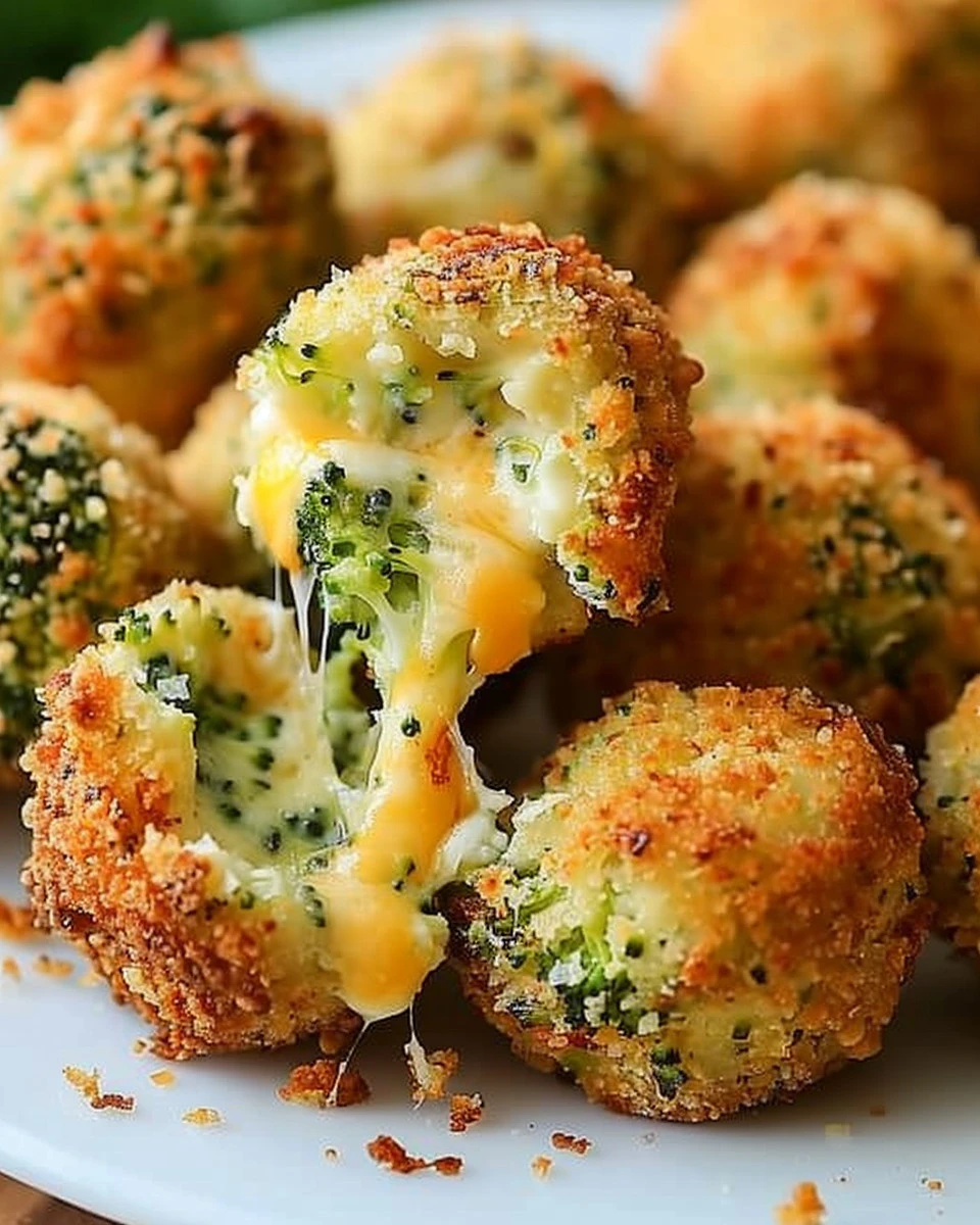 Golden brown Baked Broccoli Cheese Balls served with dipping sauces like marinara and ranch