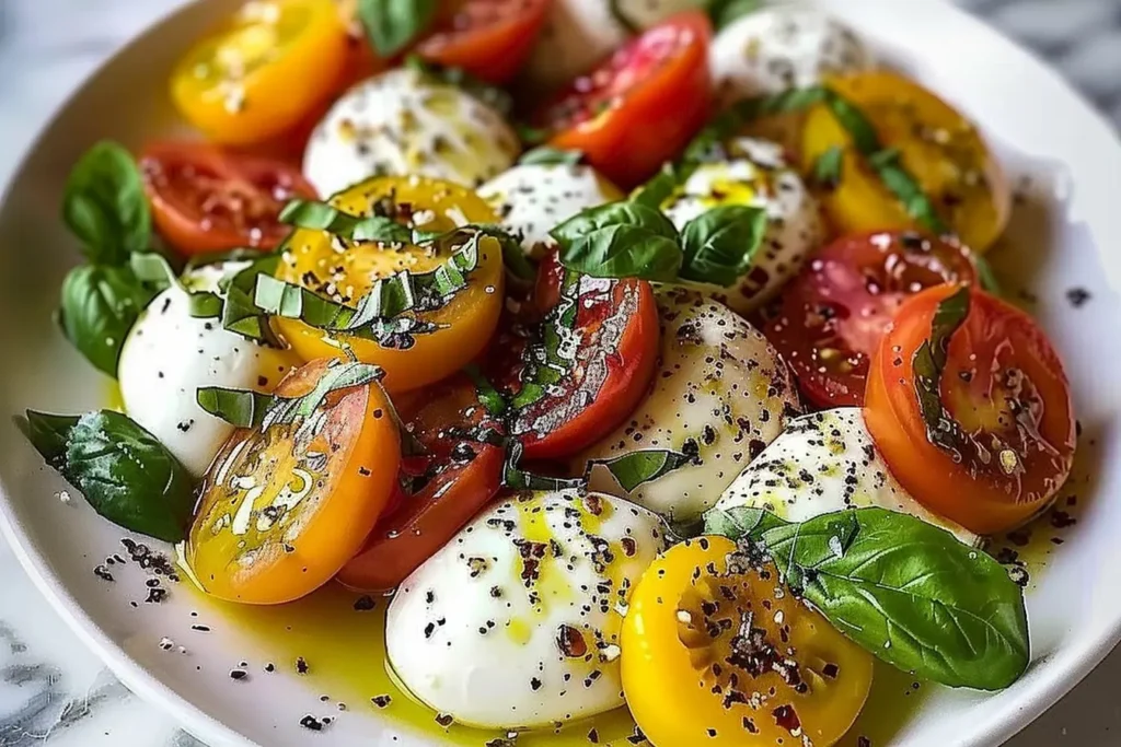 Close up of Heirloom Tomatoes and Burrata Cheese