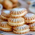 Golden Madeleines dusted with powdered sugar, ready to serve.