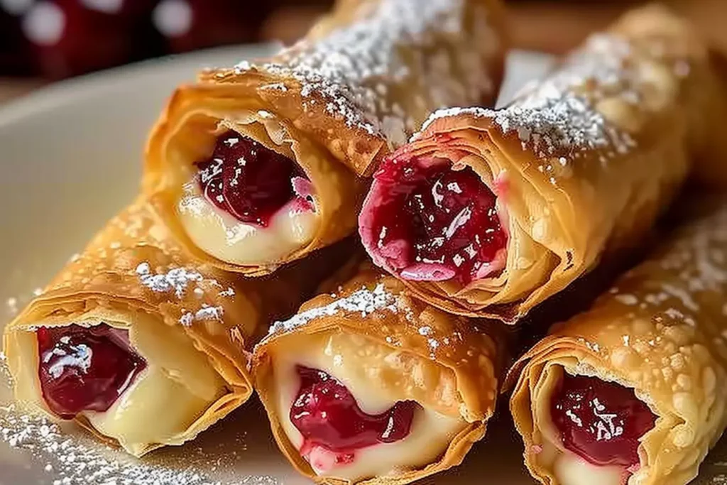 Making Air Fryer Cherry Cheesecake Egg Rolls: Filling the wrapper