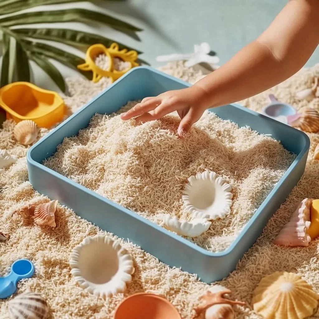 taste safe coconut sensory bin 2025 06 20 071131 - Taste-Safe Coconut Sensory Bin