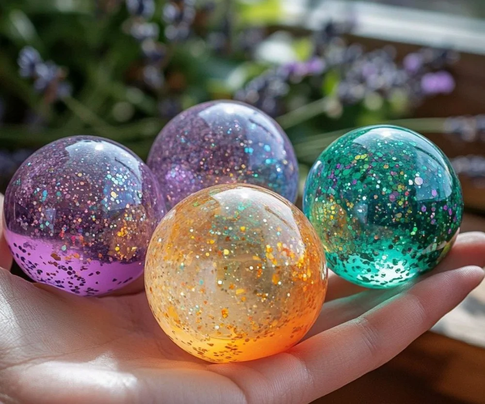 Homemade colorful bouncy balls made from a simple recipe