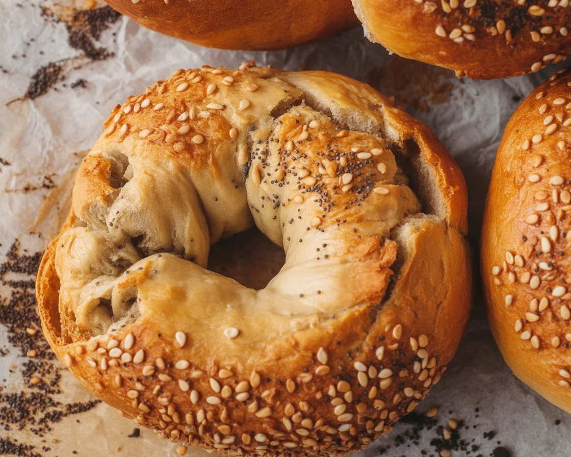 Healthy cottage cheese bagels made with almond flour and baking powder.