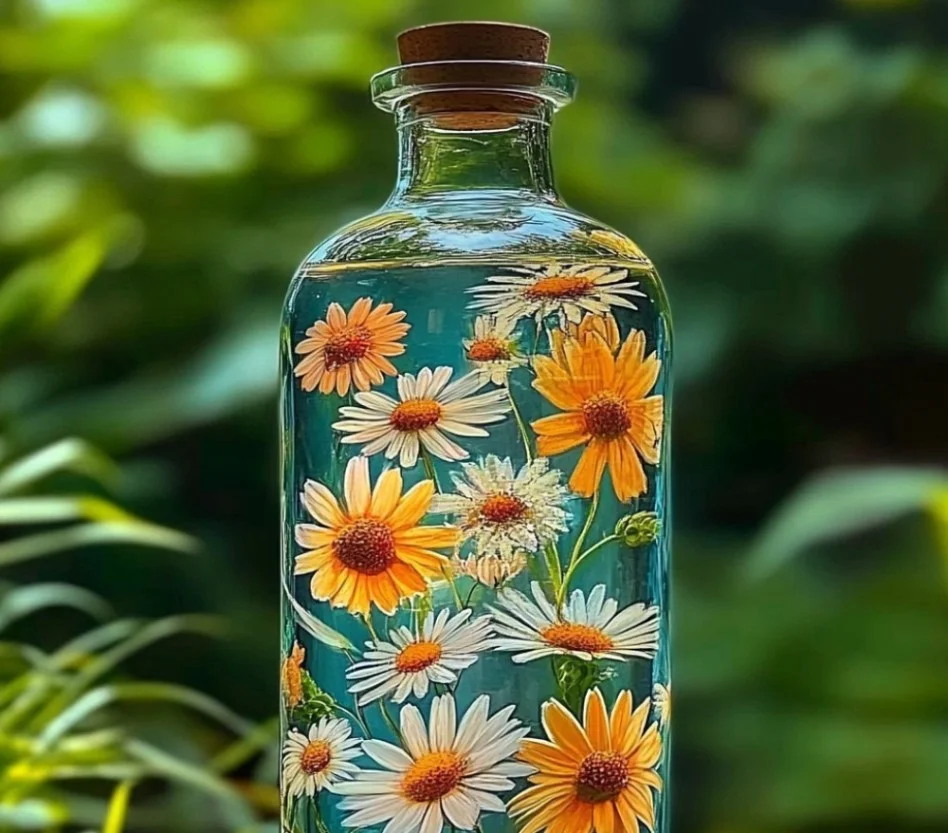 DIY spring flower sensory bottle filled with vibrant colors and natural elements.
