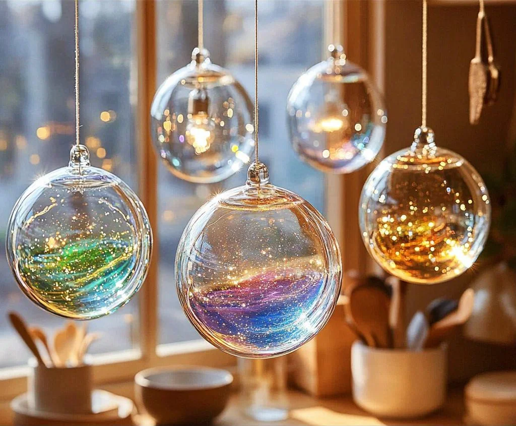 Colorful DIY suncatcher reflecting sunlight in a bright room