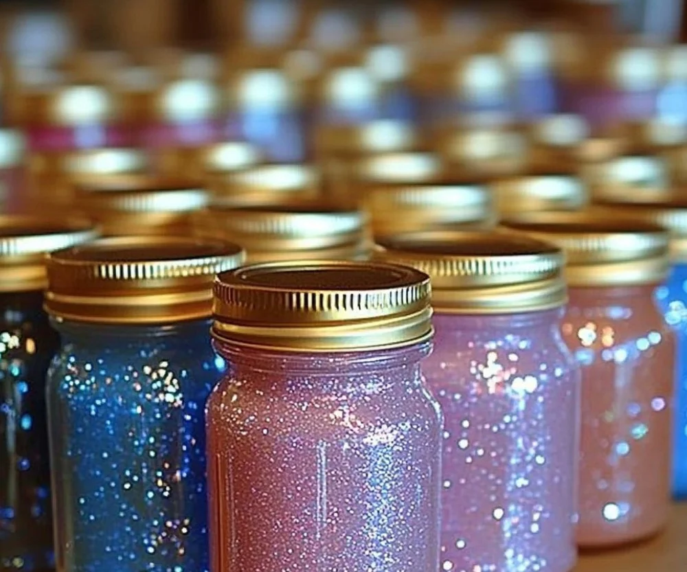 Glitter gel scent jars showcasing various vibrant colors and scents