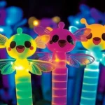 A vibrant image of glowstick fireflies illuminating a summer night.