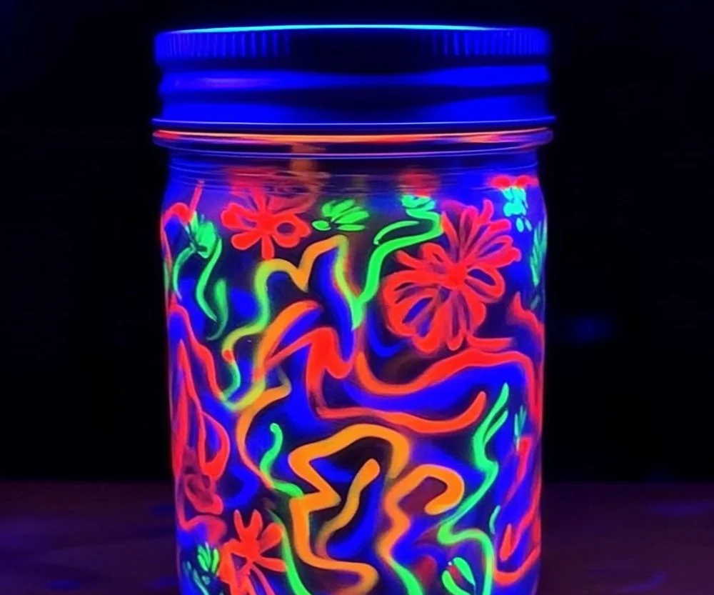 3D floral painted design on a 24-ounce mason jar