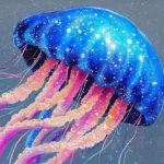 Vibrant jellyfish painting capturing the beauty and grace of marine life.