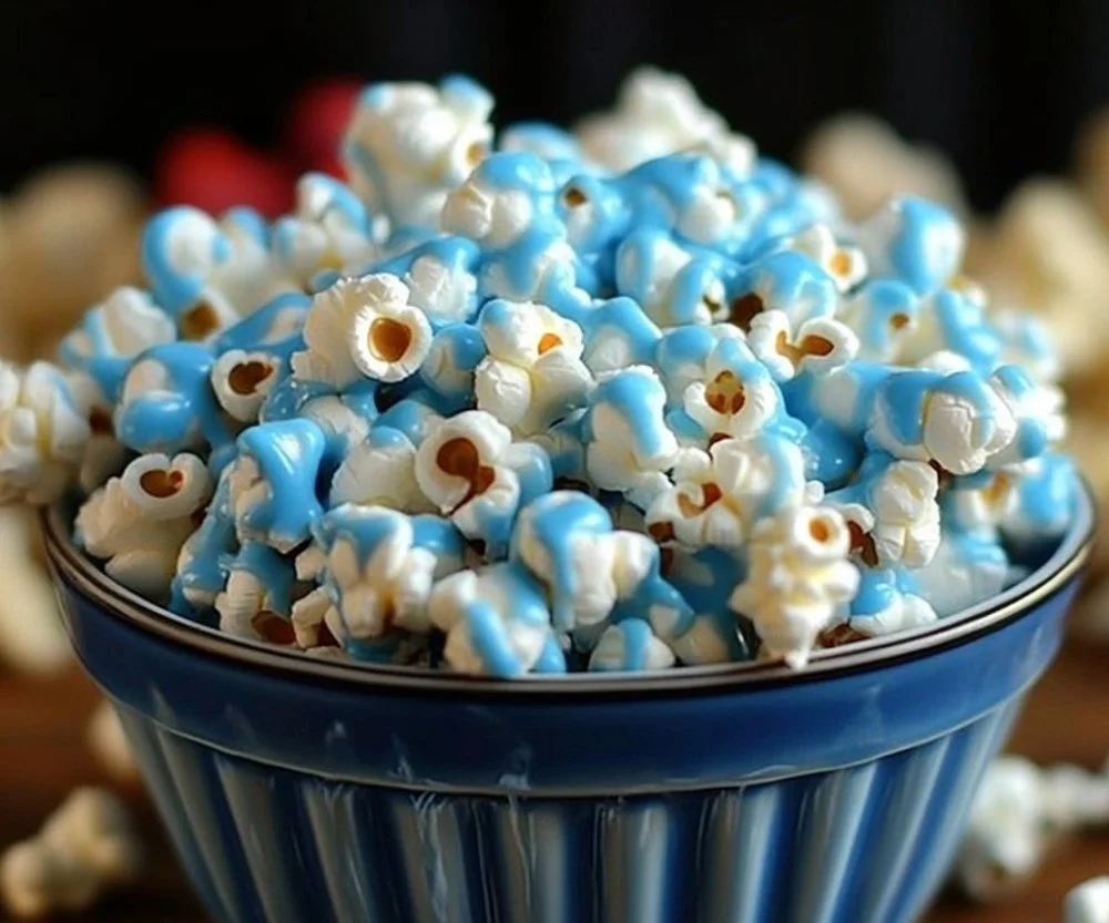 Festive Red, White & Yum popcorn clusters for snacks and celebrations