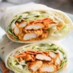 Healthy Buffalo Chicken Wrap with tender chicken and fresh veggies