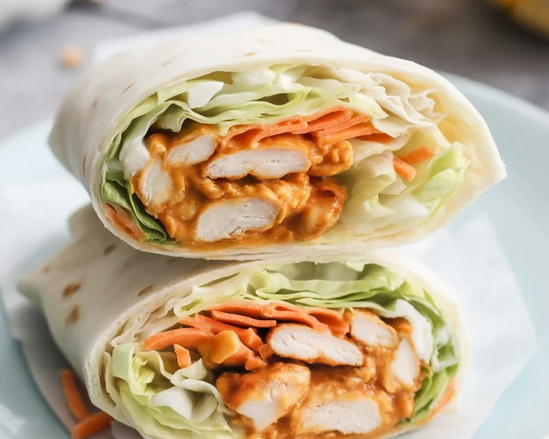 Healthy Buffalo Chicken Wrap with tender chicken and fresh veggies