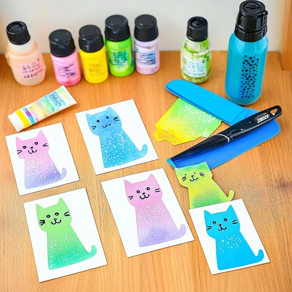Cat squeegee painting artwork created by a playful cat
