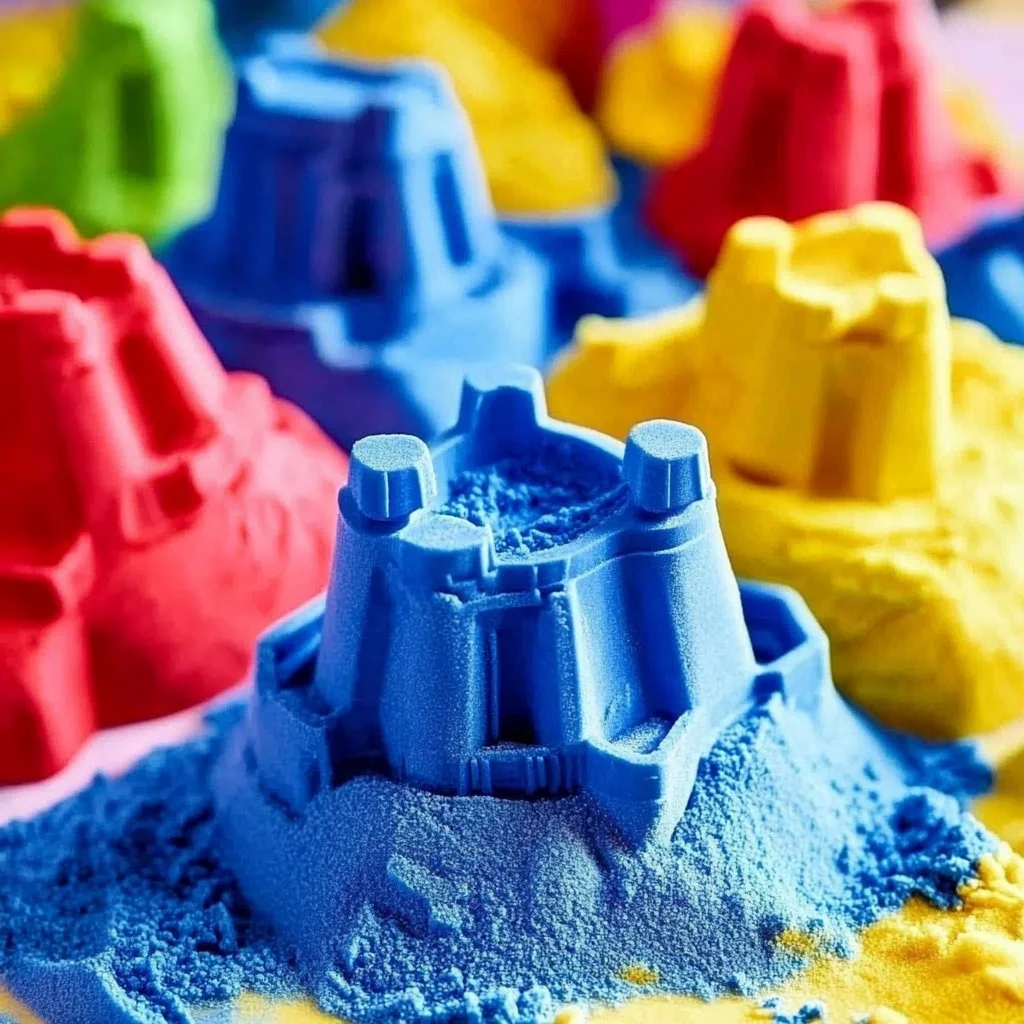Vibrant colored kinetic sand for creative play and sensory activities.