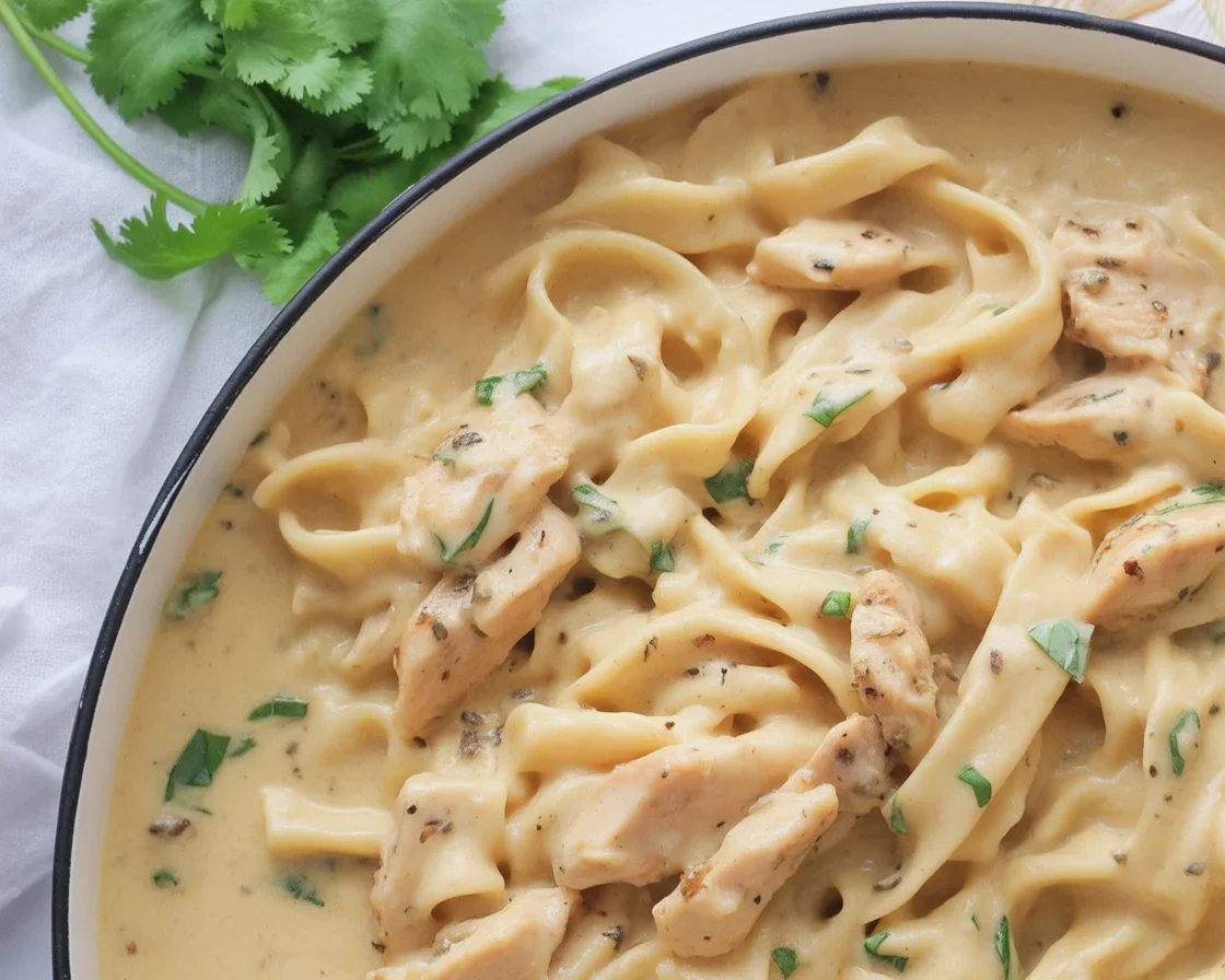 Delicious creamy chicken garlic parmesan pasta served in a bowl.