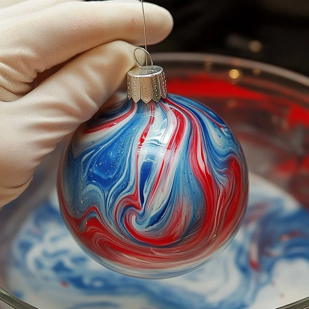 Colorful festive marbled ornaments for holiday decoration