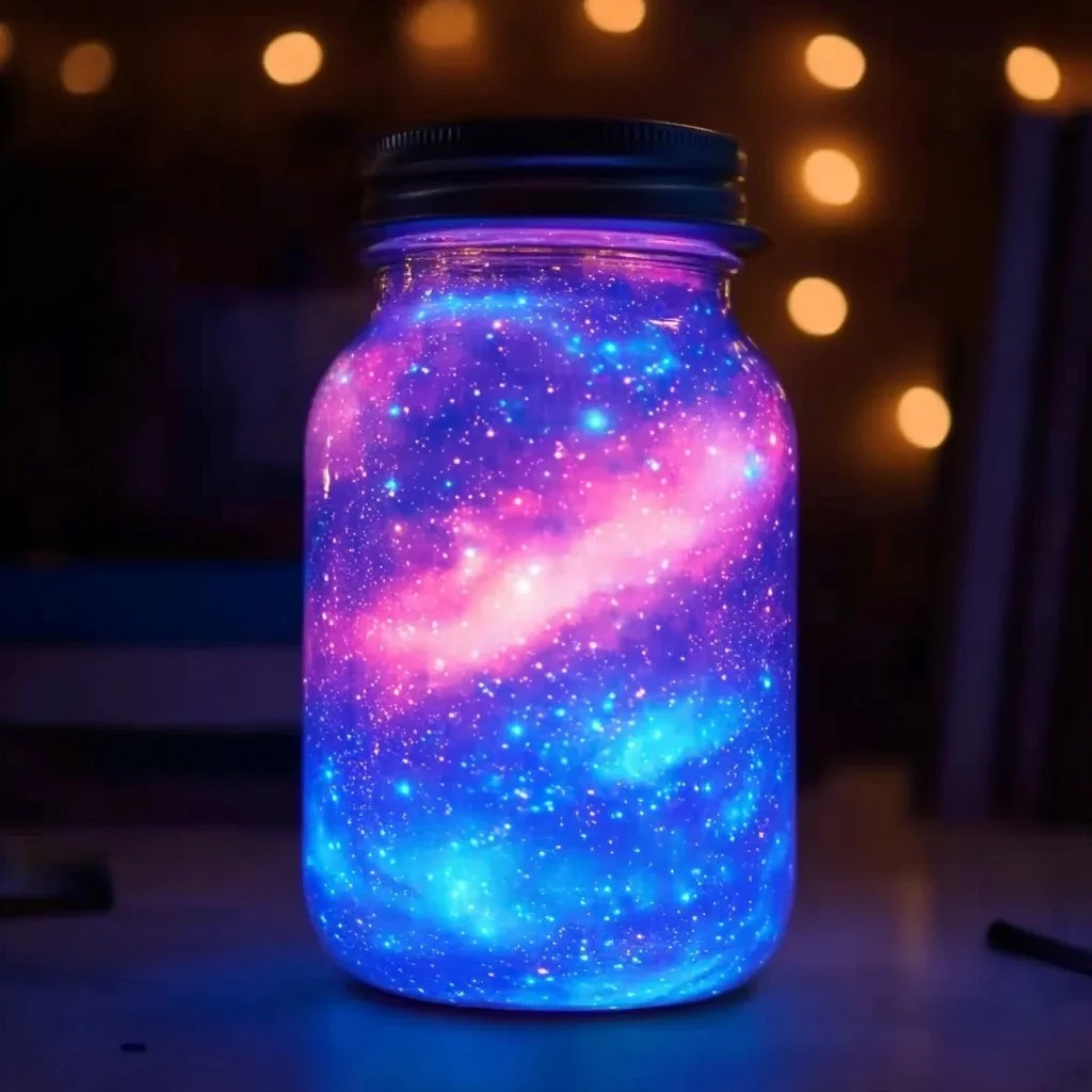A beautifully crafted Galaxy Jar showcasing vibrant colors and starry designs.