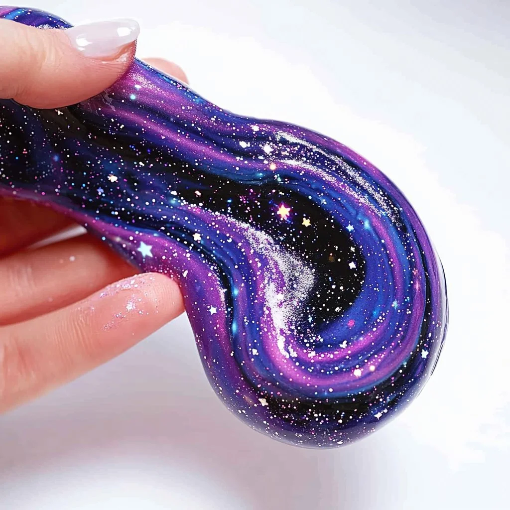 Colorful Galaxy Slime with shimmering stars for sensory play and relaxation.