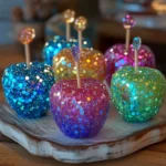 Glow in the Dark Jolly Rancher candy apples with colorful decorations