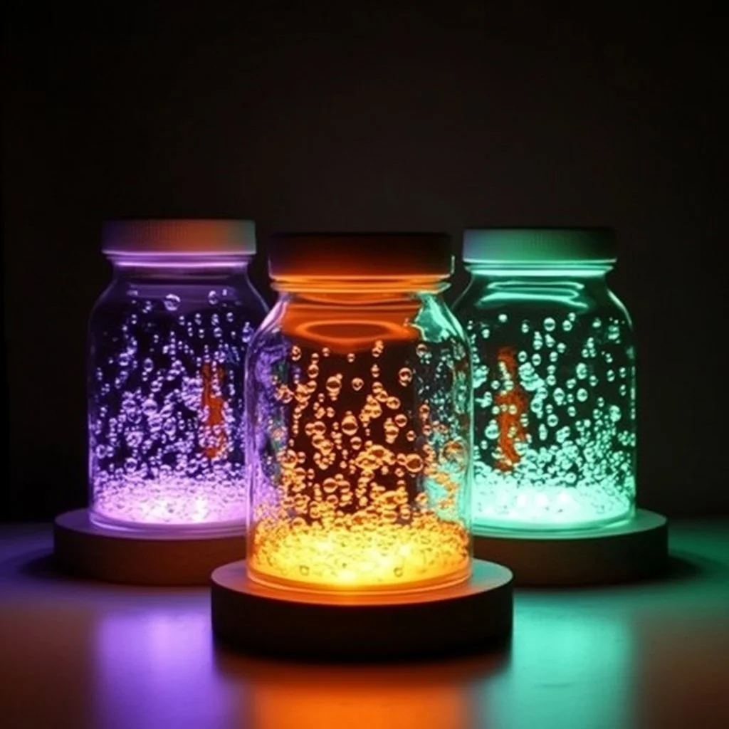 Colorful glowing bubble lamp illuminating a cozy room
