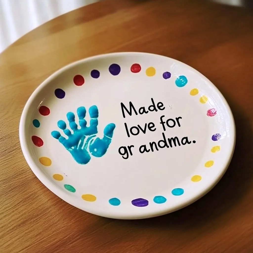 Handprint memory plate featuring unique child handprints for special keepsakes.