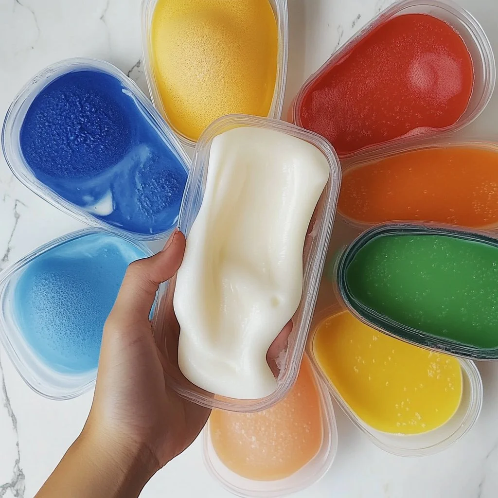 Homemade DIY Jelly-Slime recipe with colorful ingredients and textures