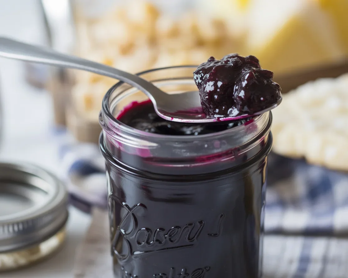 Delicious homemade Blueberry Butter spread over warm toast.
