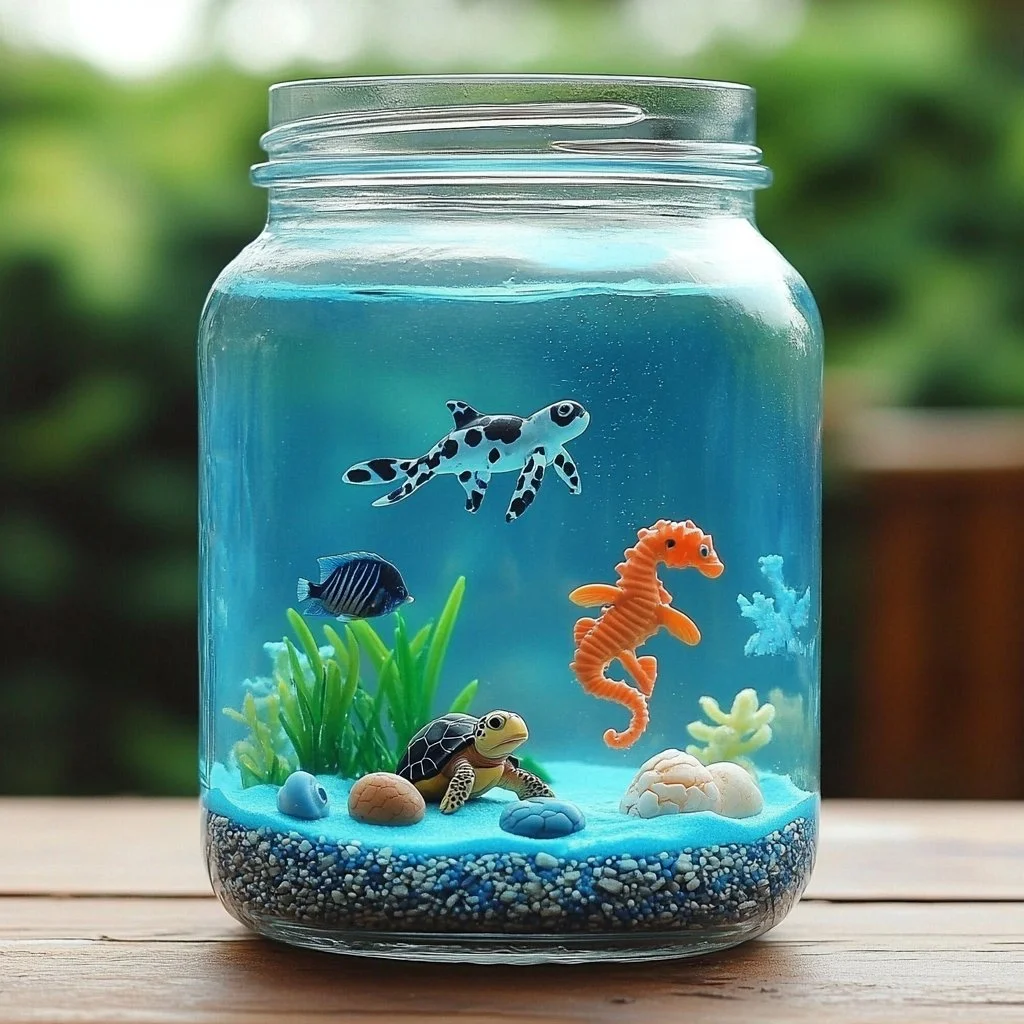 Mason Jar Aquarium showcasing aquatic plants and colorful fish