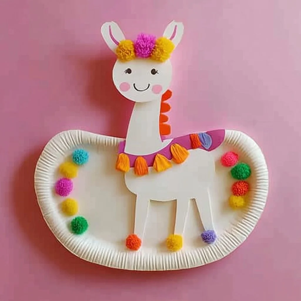 Colorful paper plate llama craft for kids
