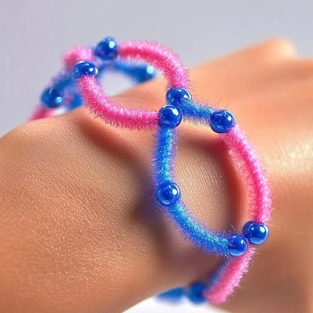 Colorful pipe cleaner bracelet for kids' craft activities
