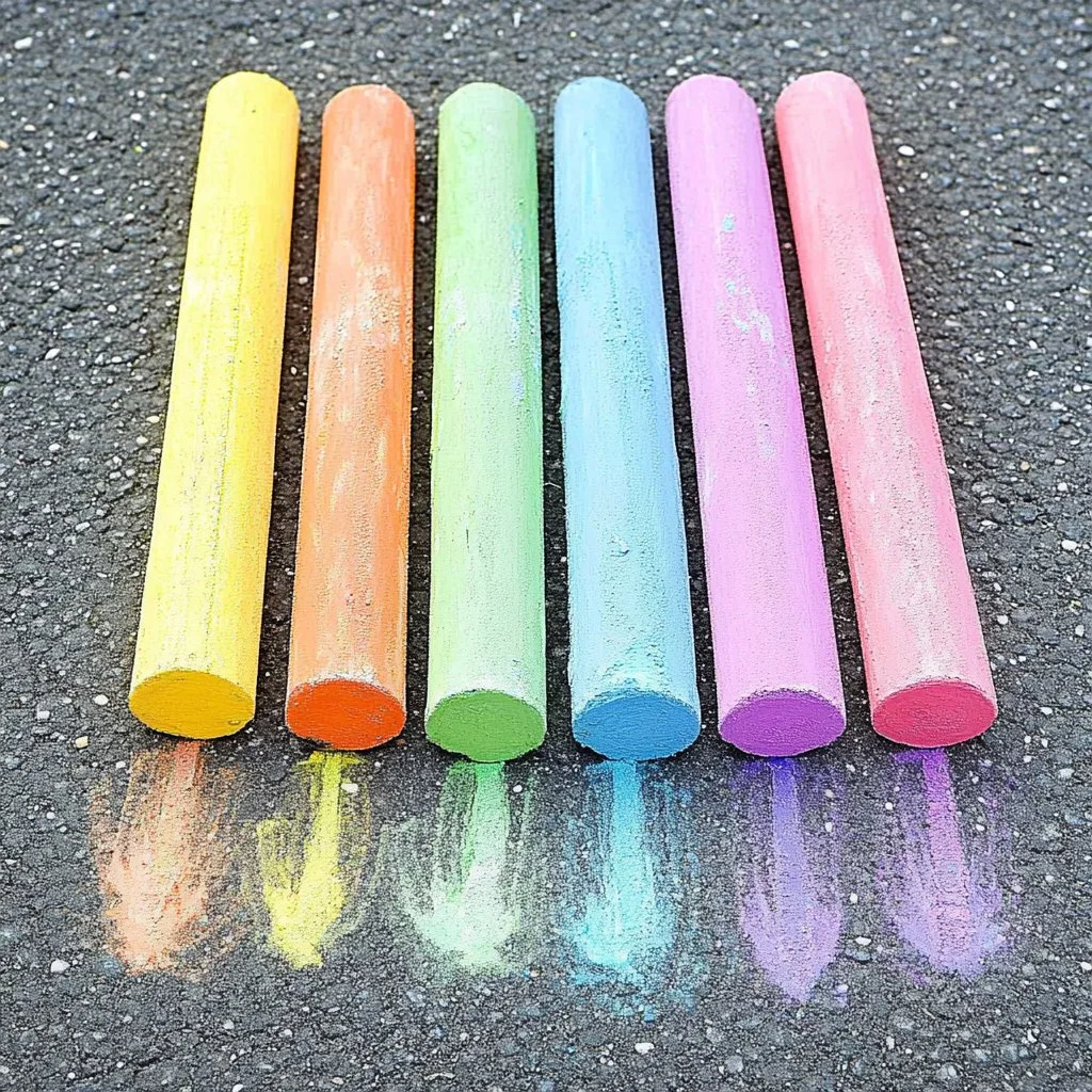 Homemade sidewalk chalk in various colors displayed on a sidewalk