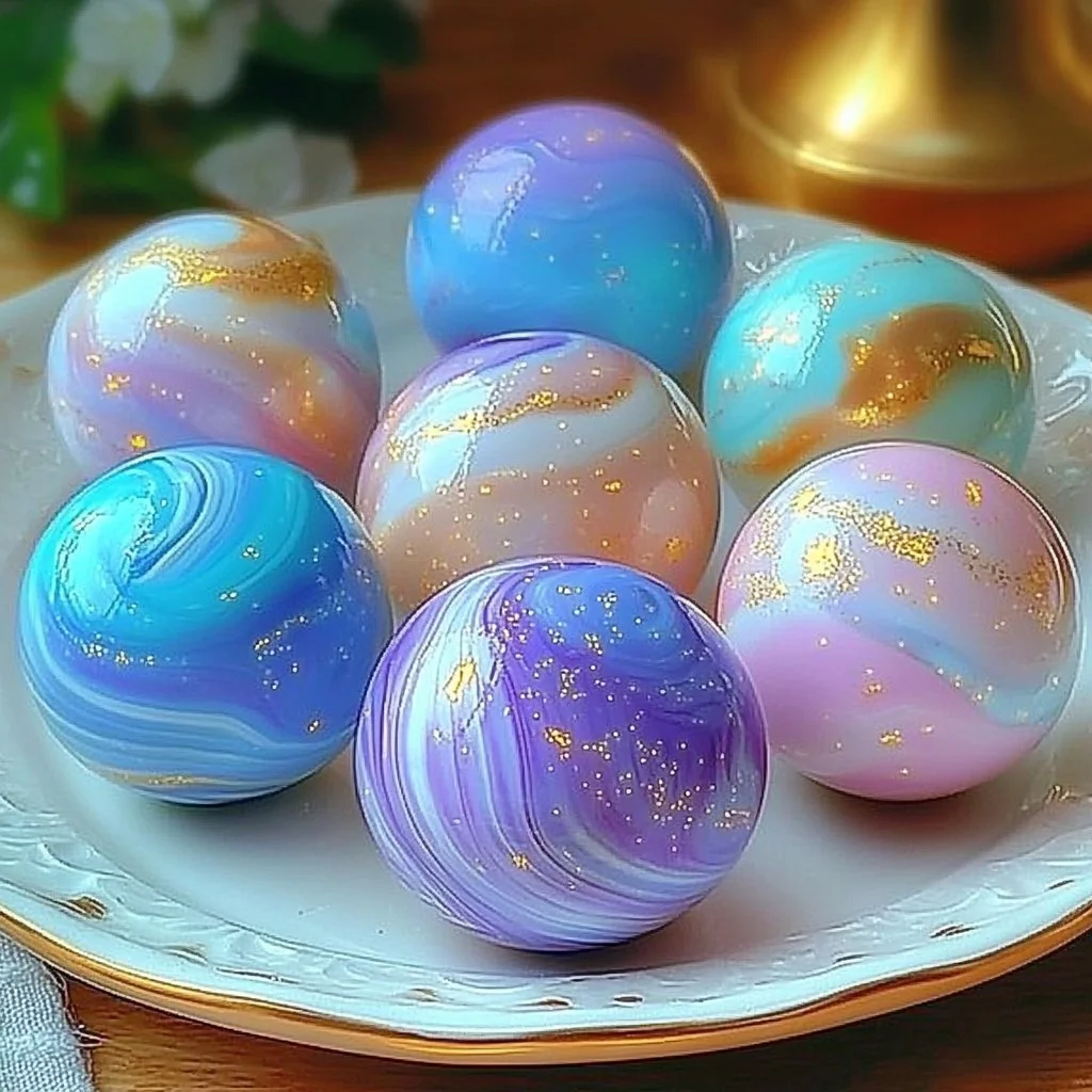 Colorful swirl glowing bounce balls made from DIY recipe