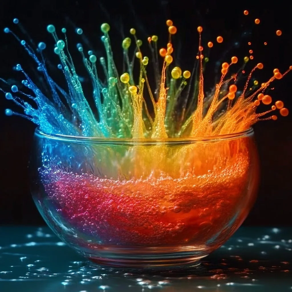 Vinegar fizzy fireworks experiment showcasing colorful eruptions in a jar.