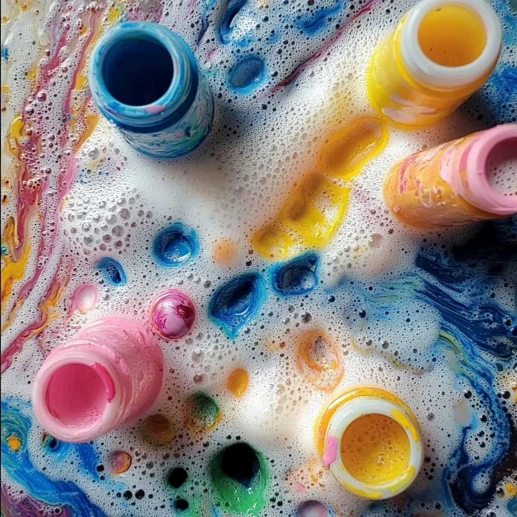 Child creating colorful art with baking soda fizzy painting technique