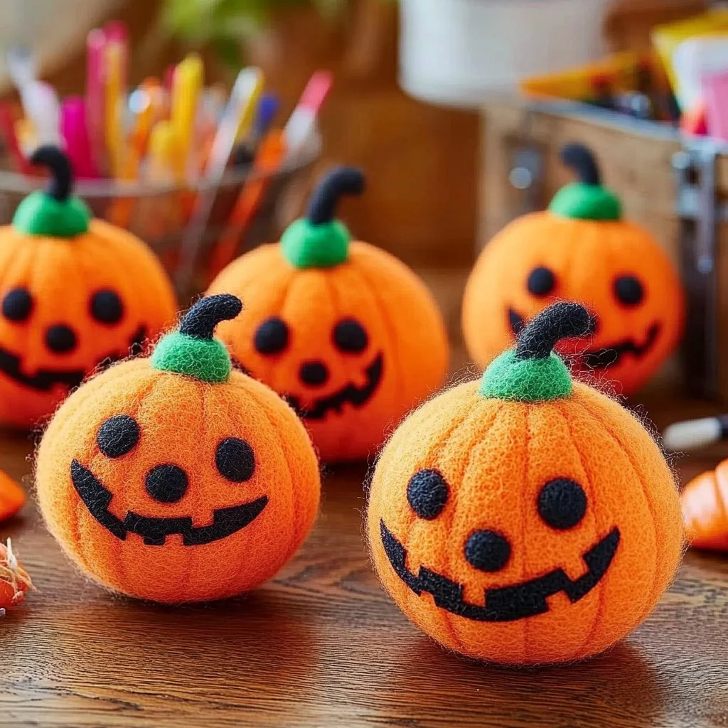 Colorful bouncy ball pumpkins Halloween crafts for kids