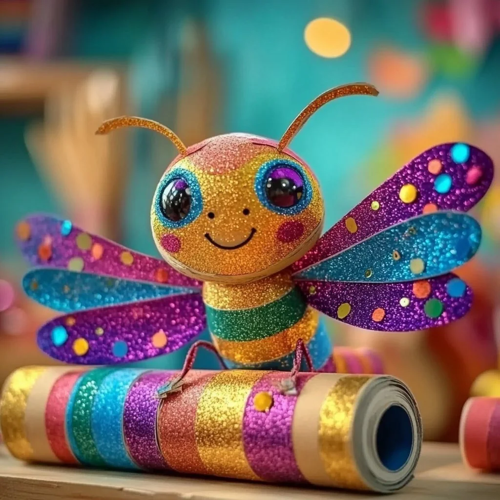 Colorful cardboard tube dragonfly craft for kids