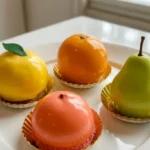 Delicious fruit-shaped mousse cakes in various styles and flavors from local bakeries.